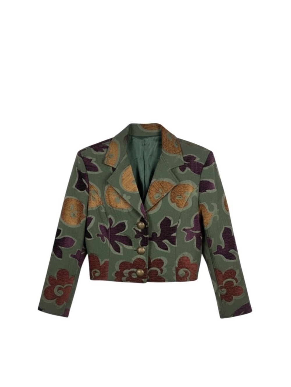 Painted Pony Vintage Sage Floral Cropped Blazer